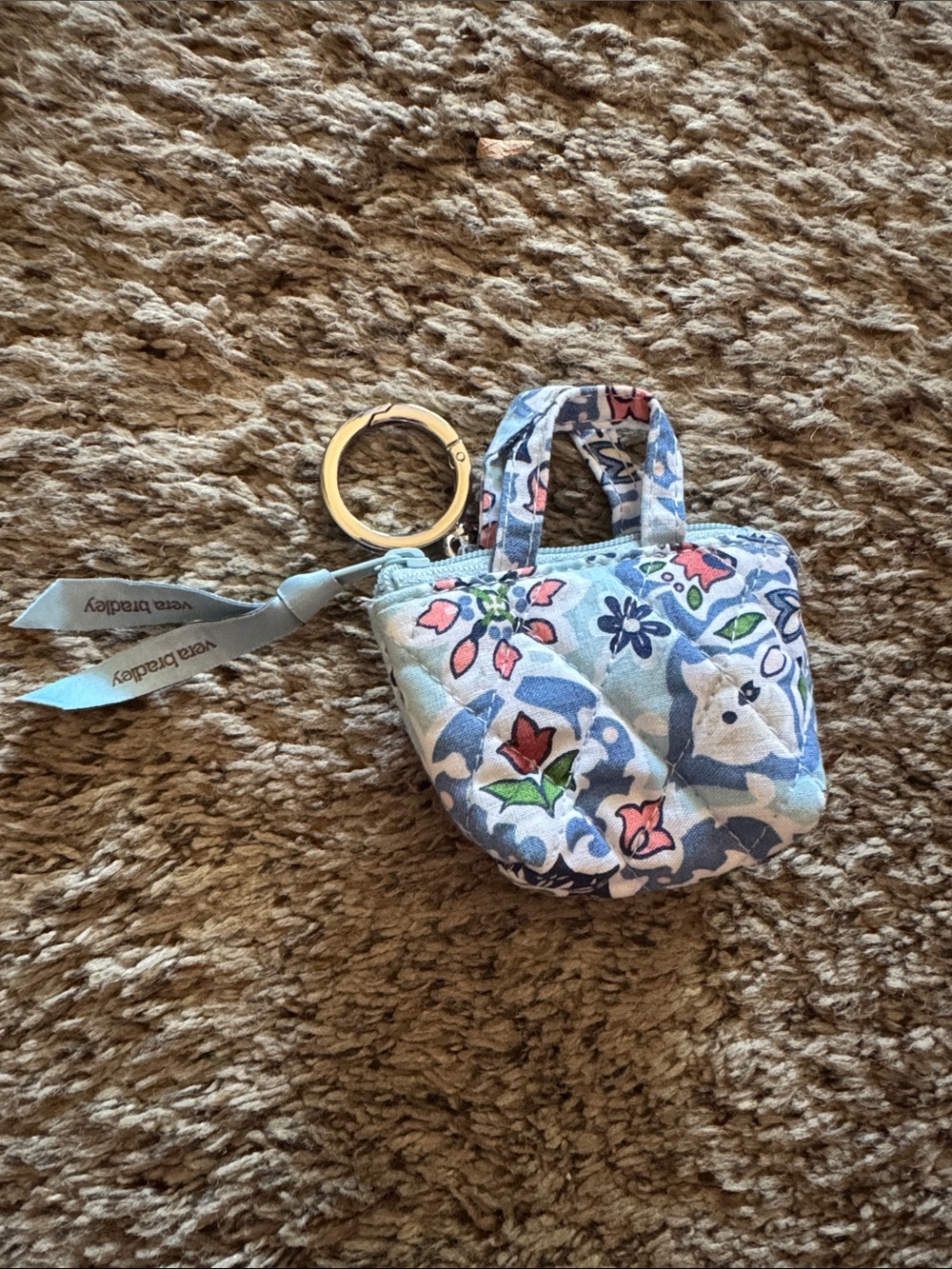 Vera Bradley Light Blue Floral Quilted Mini Keychain Purse